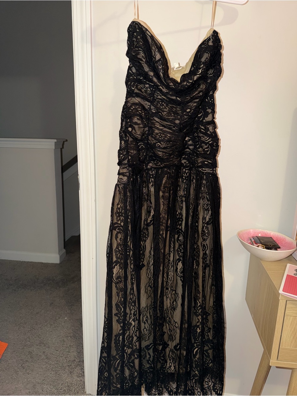 Flying Tomato Black Lace Maxi Dress with Nude Lining